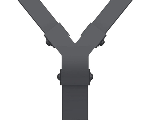 Connecteur en Y en métal gris foncé pour poteaux rectangulaires avec fixations par vis.