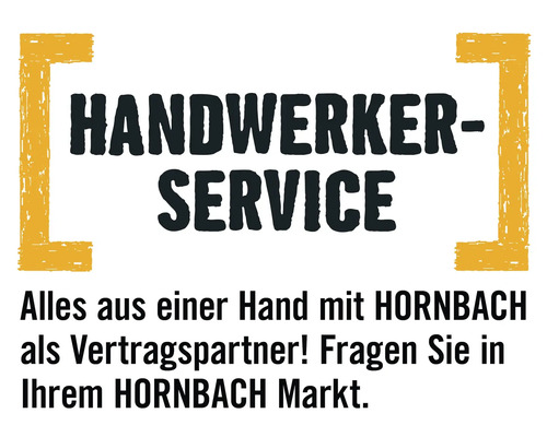 Hornbach Handwerker-Service Logo mit dem Hinweis alles aus einer Hand mit Hornbach als Vertragspartner zu erhalten.