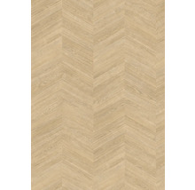 Bodenbelag in Holzoptik mit französischem Fischgrät-Muster und natürlicher Maserung.