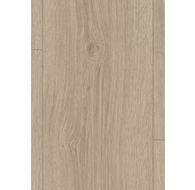 Revêtement de sol stratifié avec veinage de chêne et nœud apparent.