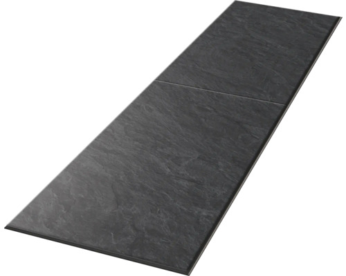 Rechteckige Bodenfliese in Schieferoptik mit strukturierter Oberfläche.