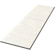 Carreau de sol aspect marbre en grès cérame de forme rectangulaire.