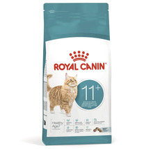 Royal Canin Logo. Nourriture pour chats seniors à partir de onze ans avec l image d un chat roux.