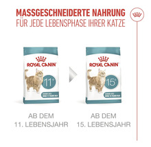 Nourriture Royal Canin pour chats seniors dès 11 et 15 ans, nutrition sur mesure pour chaque étape de la vie. Royal Canin Logo.