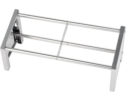 Étagère à chaussures extensible en métal avec trois barres télescopiques.
