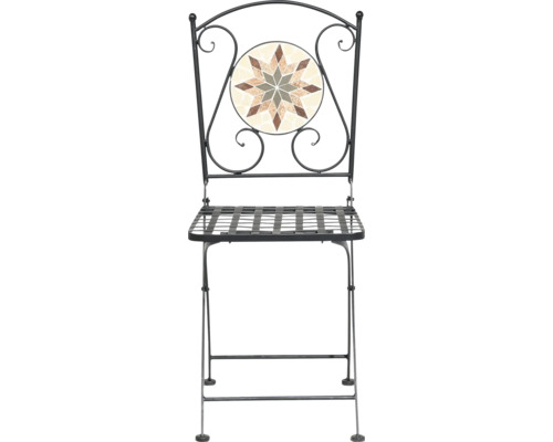 Chaise de jardin pliante en métal avec dossier rond en mosaïque et motif d'étoile.
