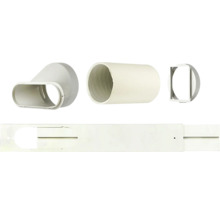 Abluftset für mobile Klimageräte mit Fensterschiene, Abluftschlauchadapter, Schlauchstück und Anschlussflansch.