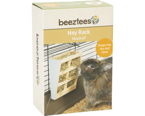 Beeztees Logo. Heuraufe aus Holz für Kleintiere zur Befestigung am Käfig. Hält das Heu trocken und sauber.