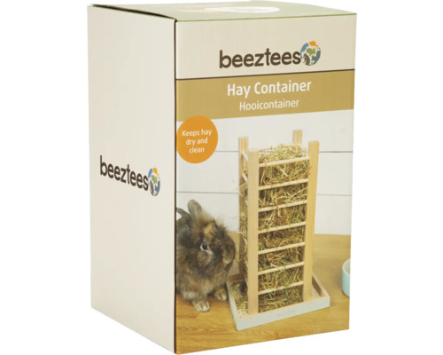 Beeztees Heuraufe aus Holz für Kaninchen und Kleintiere, Heubehälter hält Futter sauber und trocken.