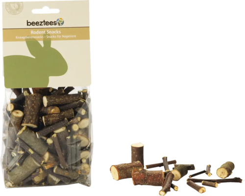 Beeztees Nagetiersnacks, kleine Holzstöcke zum Nagen für Kleintiere.
