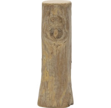 Holzpfosten aus Naturholz mit sichtbarer Maserung und Astloch.