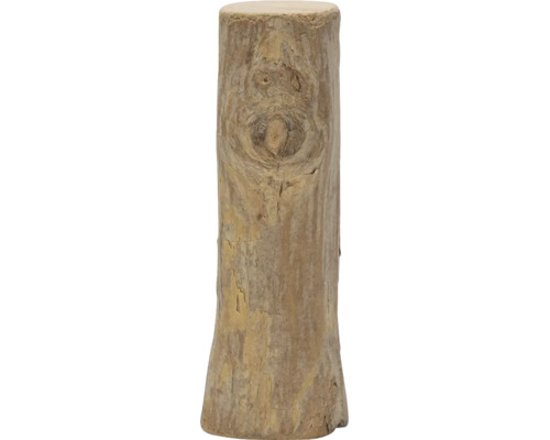 Holzpfosten aus Naturholz mit sichtbarer Maserung und Astloch.