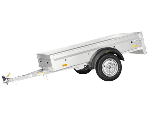 Remorque pour voiture en acier galvanisé avec garde-boue noir et timon.