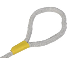 Corde tressée avec boucle et gaine jaune.