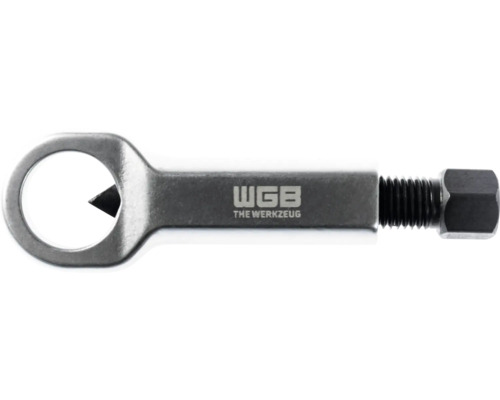 Mutternsprenger aus Metall mit Schneidkeil, Gewindebolzen und Sechskantkopf sowie dem WGB Logo.