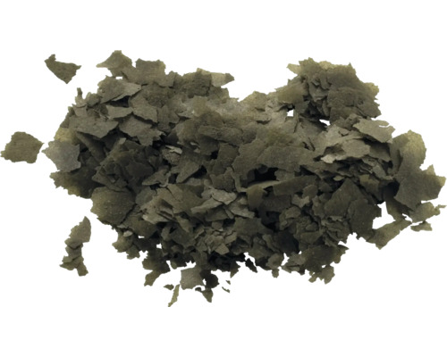 Nourriture pour poissons en flocons, flocons fins de forme irrégulière.