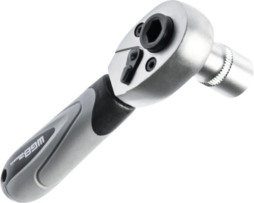 Mini-cliquet WGB avec poignée ergonomique et porte-embout pour embouts hexagonaux.