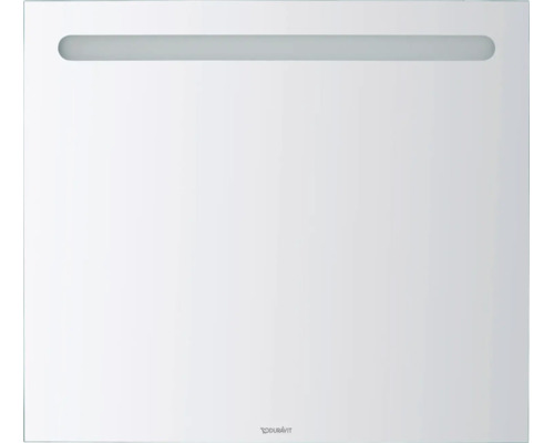 Quadratischer Duravit Badezimmerspiegel mit integrierter LED Beleuchtung oben für eine gleichmäßige Ausleuchtung am Waschplatz