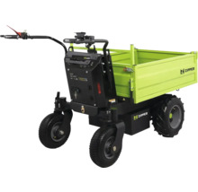 Zipper Elektro-Minidumper mit vier Rädern, einer Metallmulde und einem Steuergriff.