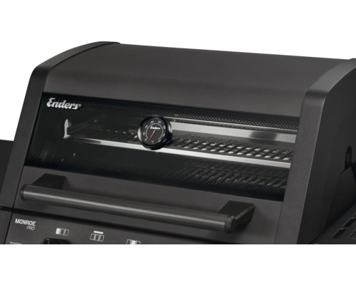 Couvercle de barbecue à gaz Enders Monroe Pro avec fenêtre de visualisation et thermomètre intégré.