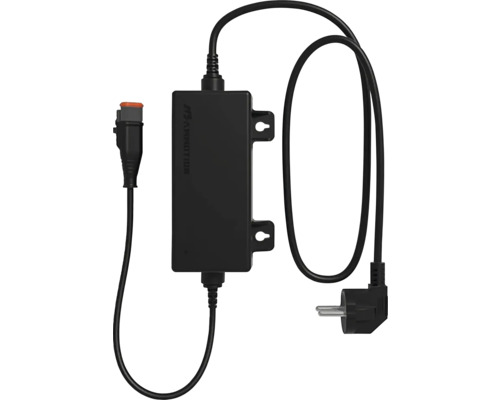 Transformateur Ambiton pour éclairage LED avec fiche secteur, œillets de montage et câble de raccordement.