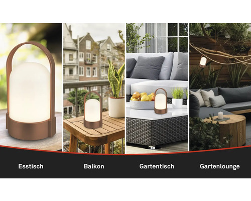 "Lampe LED portable à batterie en bronze pour extérieur 