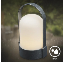 Lampe d'extérieur LED portable avec poignée et indice de protection IP44, adaptée à une utilisation sous la pluie.