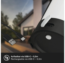 Lampe rechargeable avec port USB-C et câble de 0,5 mètre inclus.