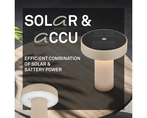 Lampe de table moderne avec panneau solaire et alimentation par batterie et un socle rainuré.