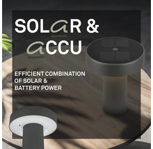 Lampe d'extérieur moderne avec alimentation combinée solaire et par batterie, panneau solaire intégré et éclairage LED.