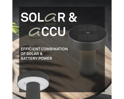 Lampe d'extérieur moderne avec alimentation combinée solaire et par batterie, panneau solaire intégré et éclairage LED.