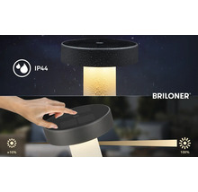 Lampe de table à LED Briloner avec protection IP44 contre les projections d'eau et fonction de gradation tactile de environ 10 à 100 pour cent.