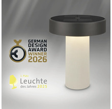 Lampe moderne avec socle rainuré, Logo German Design Award Winner 2026 et Logo Luminaire de l'année première place 2025.