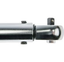 Werkzeugkopf eines Drehmomentschlüssels aus Metall mit Vierkantantrieb.