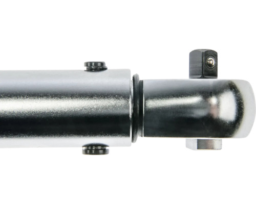 Werkzeugkopf eines Drehmomentschlüssels aus Metall mit Vierkantantrieb.
