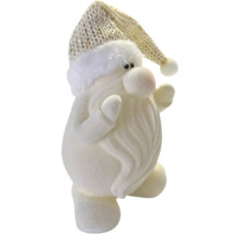 Dekofigur Weihnachtsmann mit Strickmütze und samtiger Oberfläche.