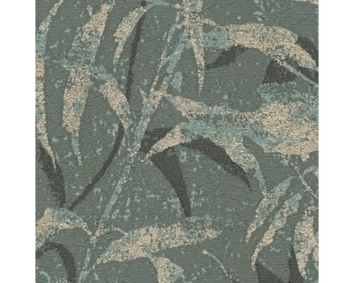 Papier peint intissé structuré avec motif de feuilles abstrait et effets scintillants.