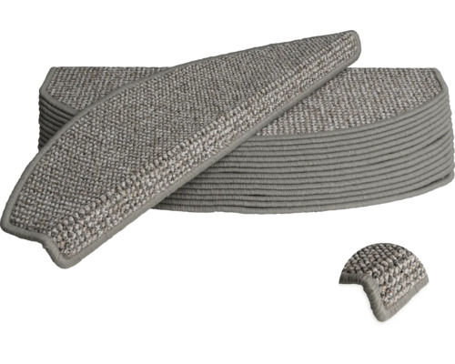 Stufenmatten-Set aus Schlingenware, halbrunde Form mit Schutzkante für Treppenstufen.