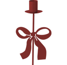 Kerzenstecker aus Metall mit dekorativer Schleife für Stabkerzen in Rot.
