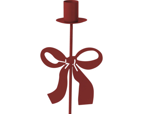 Kerzenstecker aus Metall mit dekorativer Schleife für Stabkerzen in Rot.