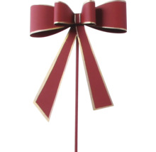 Rote Dekoschleife am Stab mit goldfarbenem Rand für weihnachtliche Gestecke.