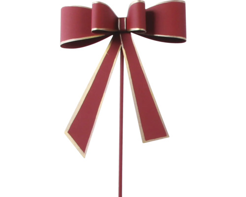 Rote Dekoschleife am Stab mit goldfarbenem Rand für weihnachtliche Gestecke.