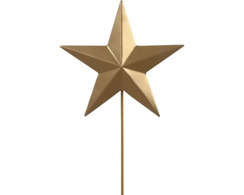 Goldfarbener Dekorationsstern am Stab für Gestecke oder Pflanzen.