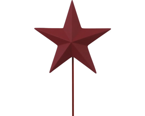 Gartenstecker Stern aus Metall in Rot mit facettierter Oberfläche.