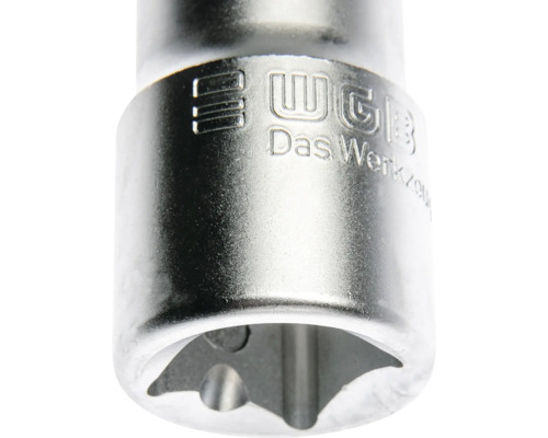 WGB Logo auf einem silbernen Steckschlüsseleinsatz aus Metall mit Sternprofil.