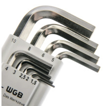 WGB Innensechskantschlüsselsatz im weißen Halter, Größen 1,5 bis 10 Millimeter.