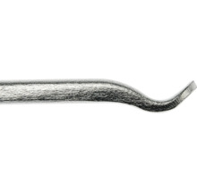 Pointe métallique courbée d'un pied-de-biche avec surface texturée.
