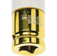 WGB Steckschlüsseleinsatz aus Chrom-Molybdän, 19 Millimeter. WGB Logo.