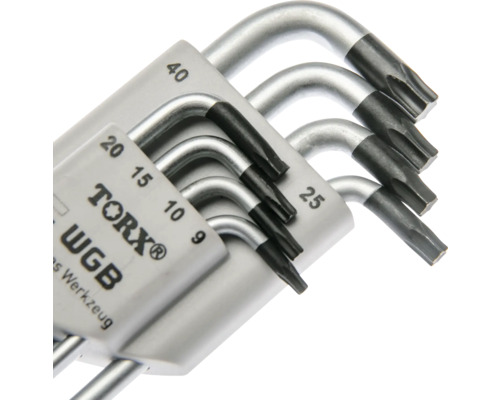WGB Torx Winkelschlüsselsatz aus Stahl mit den Größen neun bis vierzig.