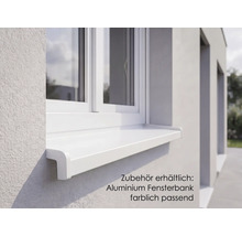 Aussenfensterbank aus Aluminium montiert unter einem Fenster an einer Hausfassade.